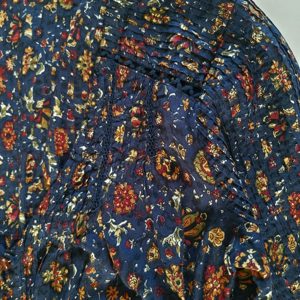 Veronica Beard Shireen Floral Print Midi Fall Autumn Dress Pintuck Lace Size 2 - Picture 13 of 15